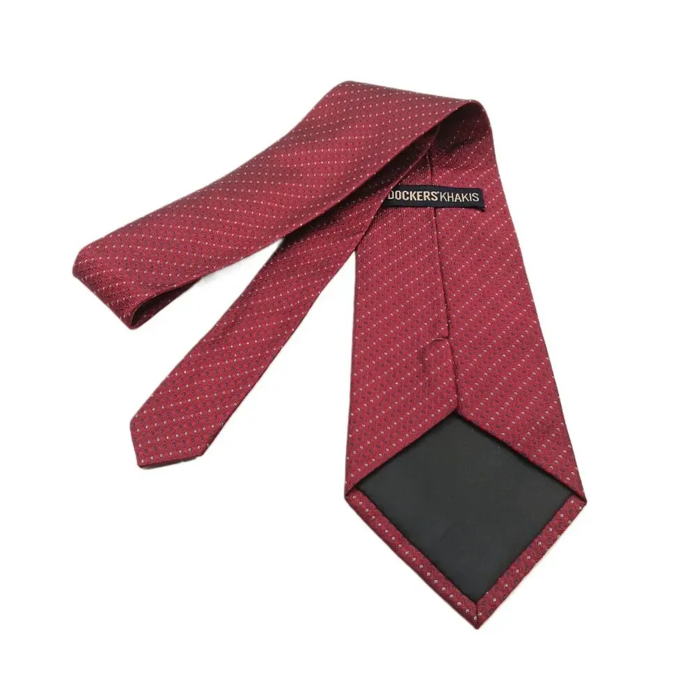 Dockers Khakis Silk Tie Mens 60” Burgundy Gray Dot Stripe Designer Wide New